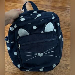 Cat & Jack Navy Blue Velvet Cat Toddler Backpack with Sweet 3D & Glitter Details